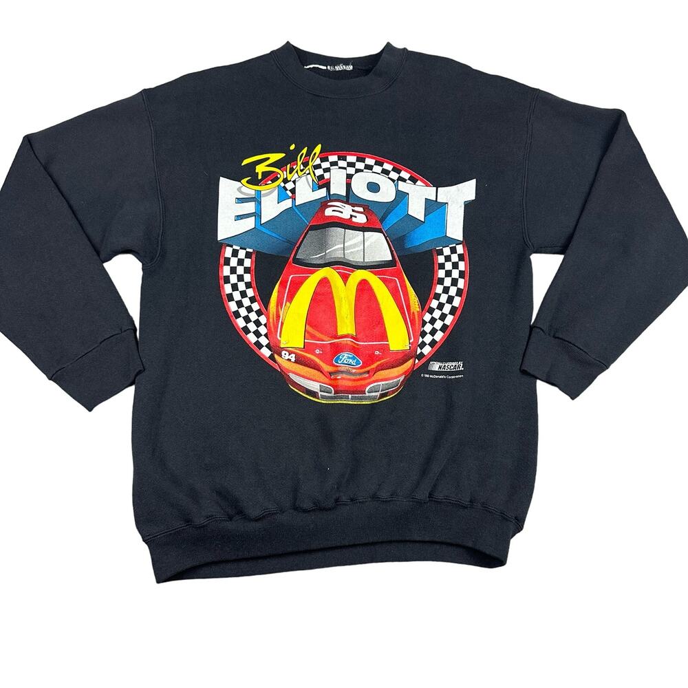 NASCAR Bill Elliott Sweatshirt Mens XL Black 1995 McDonalds Racing Crewneck VTG